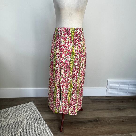MAEVE BY ANTHROPOLOGIE Women's Floral Side-Slit Midi Skirt Size 0 In Pink Combo - Picture 4 of 9